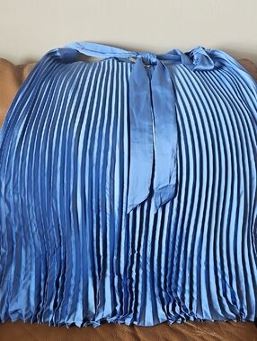 Talbots Light Blue Pleated Satin Skirt with Waist Tie and back zipper